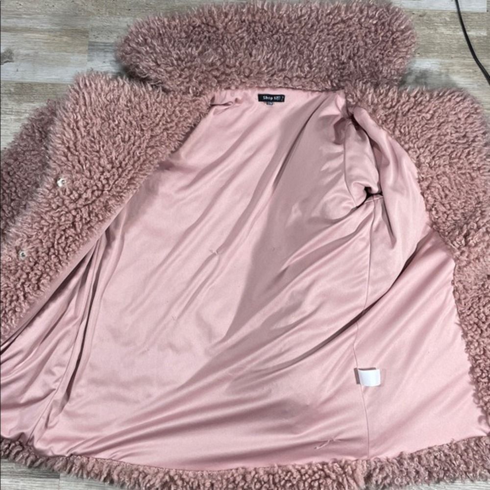 Teddy Faux sheep fur Coat Women S/M Pink Shaggy Jacket - Picture 15 of 16